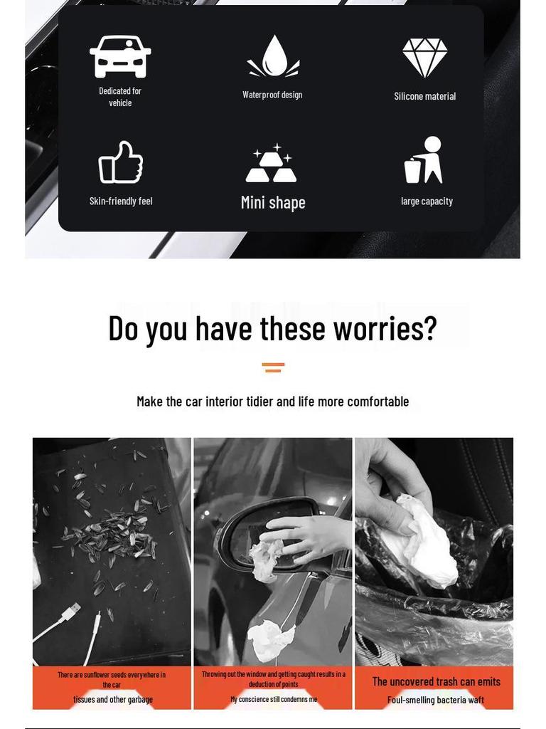 Cubo de Basura de Silicona para Coche - Compacto, Mini Contenedor de Almacenamiento Sellado para Interior de Coche