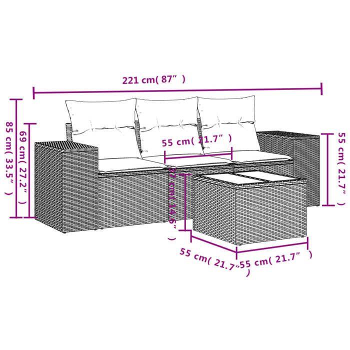VidaXL Salon de Jardin avec Coussins 4 pcs, Canapés de Terrasse, Ensemble de Meubles de Patio, Mobilier d'Extérieur, Gris 3222269