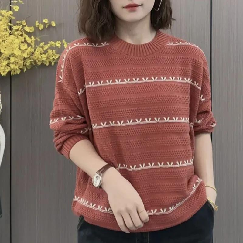 

Весенняя мода Блузка с круглым вырезом, свободного кроя, из трикотажа, Пуловер-свитер с длинными рукавами XXL красный