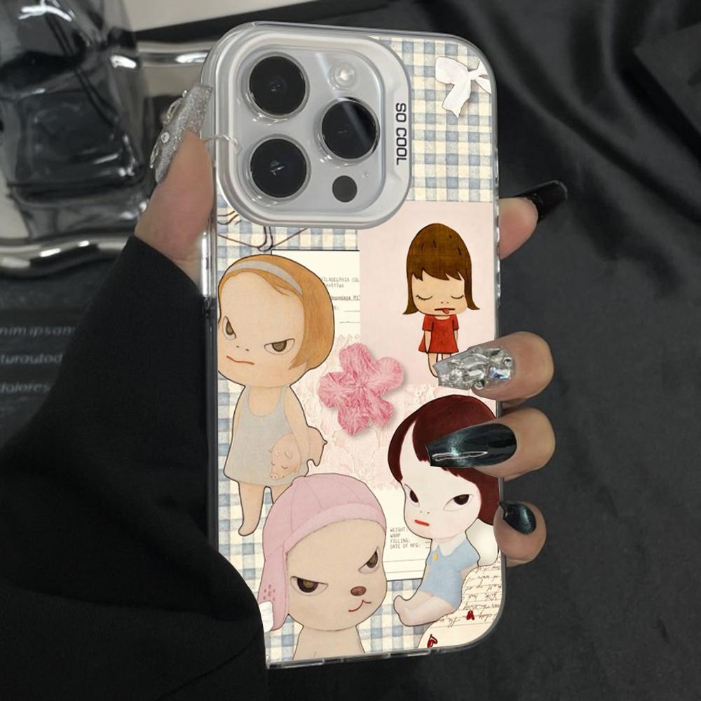 Y-Yoshitomo N-Nara Art Phone Case For iPhone 16,15,14,13,12,11,Pro,Max,Plus,Mini,XS Anti Fall Gray Silver Matte Hard Bumper