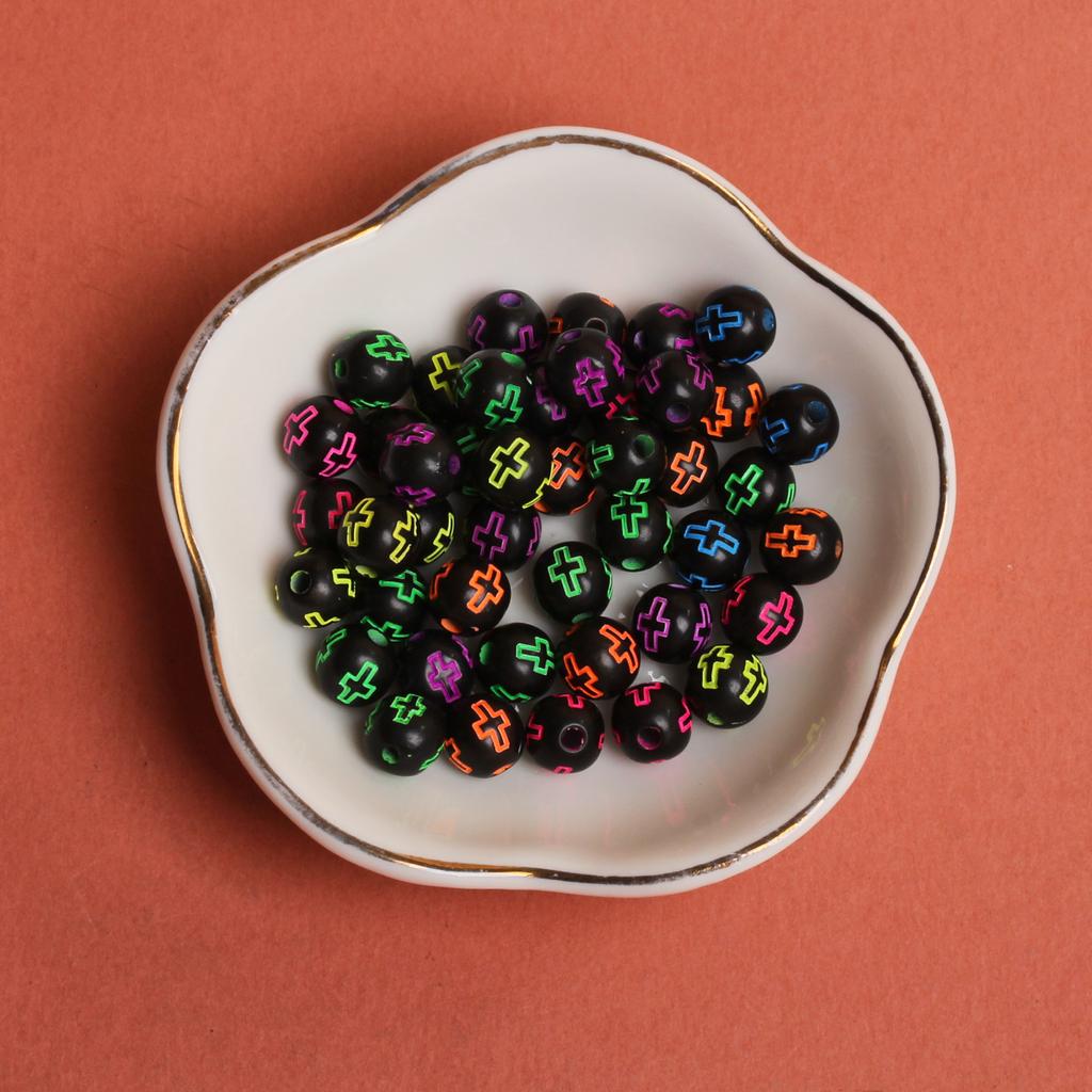 Home Party Supplies Handmade Keychain 20Pcs Bracelet Acrylic 7mm Fashion Necklace DIY Loose Beads Jewelry Making Material Cross Accessorie Round