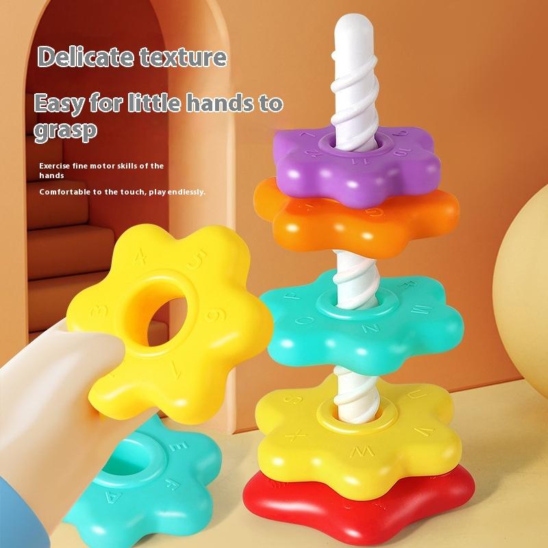 1 Set Montessori Rotating Rainbow Tower Baby Stacking Toys Children Develop Motor Skills Game Spinning Stacking Toy Gifts