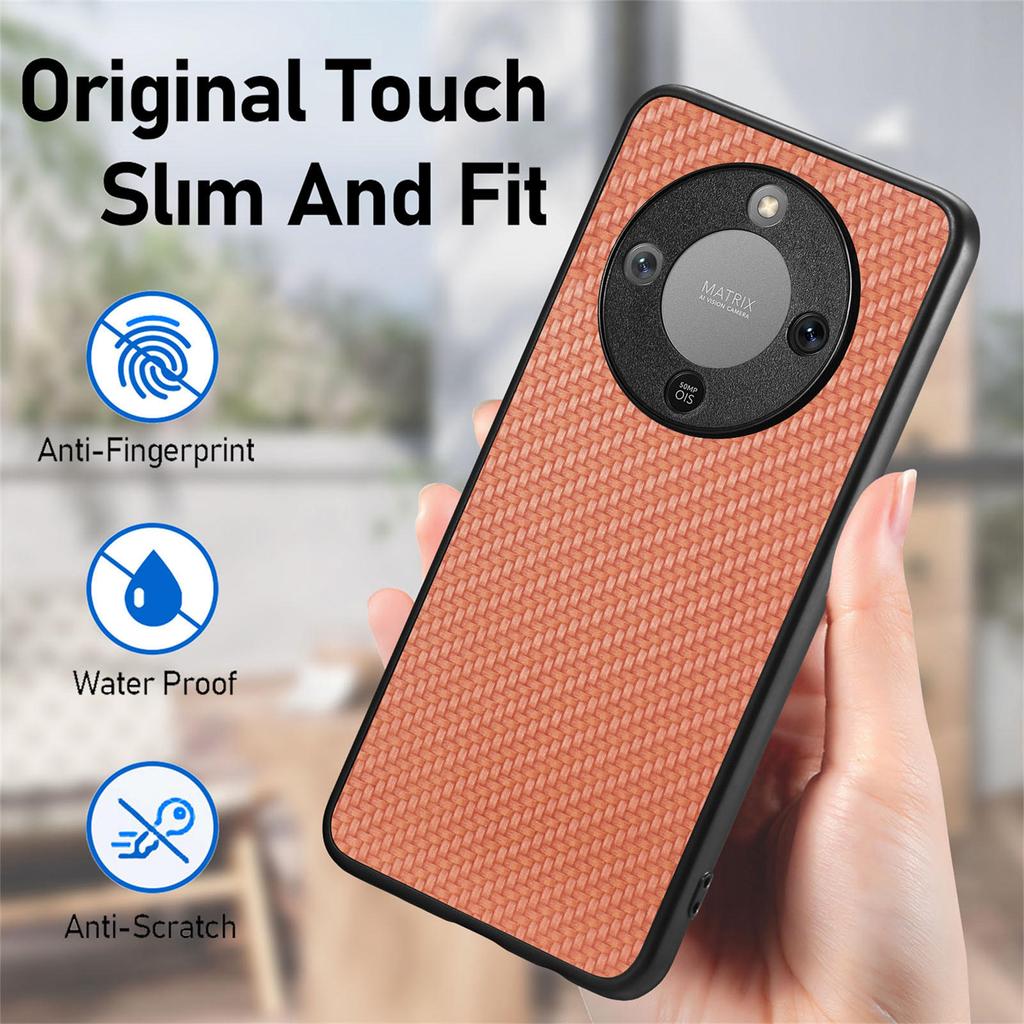 Phone Case For Honor Magic8 Lite 5G / X9d 5G / X70 5G Carbon Fiber Texture PU Leather + PC + TPU Cover