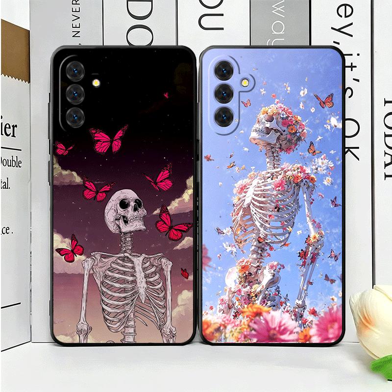 Floral Skull Flower Skeleton Soft Phone Case for Samsung A17 A37 A57 A16 A26 A36 A56 A15 A25 A35 A55 A14 A24 A34 A54 A13 A23 A33