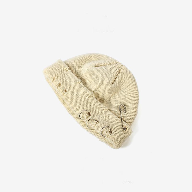 Nuovo Cappello Lavorato a Maglia Moda Punk Hip Hop Berretti per Uomo Donna Anello Metallico Senza Visiera Cappello Melone Invernale Caldo Uncinetto Berretto Gorras
