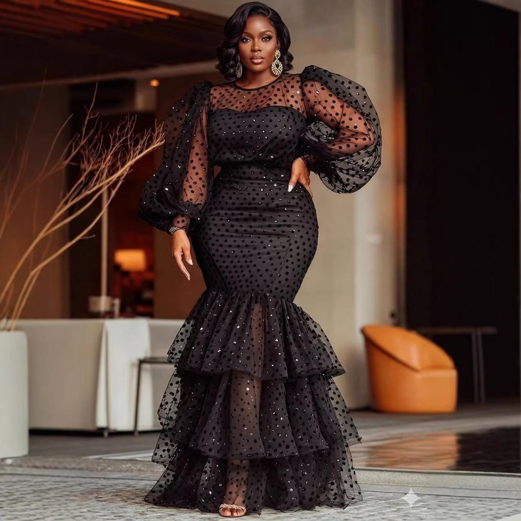 Fall Winter New Plus Size Women's Bubble Flocking Polka Dot Sexy Dress, Leisure Fashion for Women