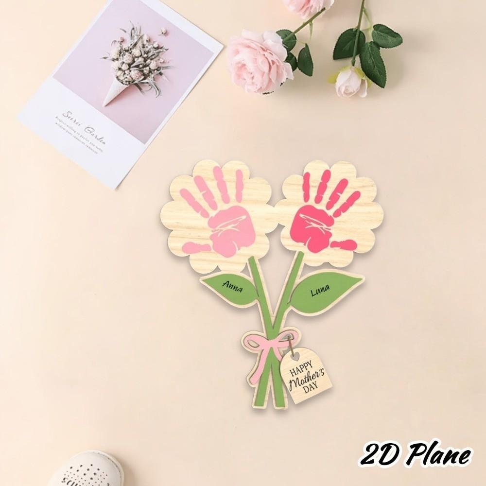 Artistic Hand Painted Mother's Day Plaque Decoration Ornament Hand Print DIY Sign Mom Gifts Flower Table Decor Fun Activity
