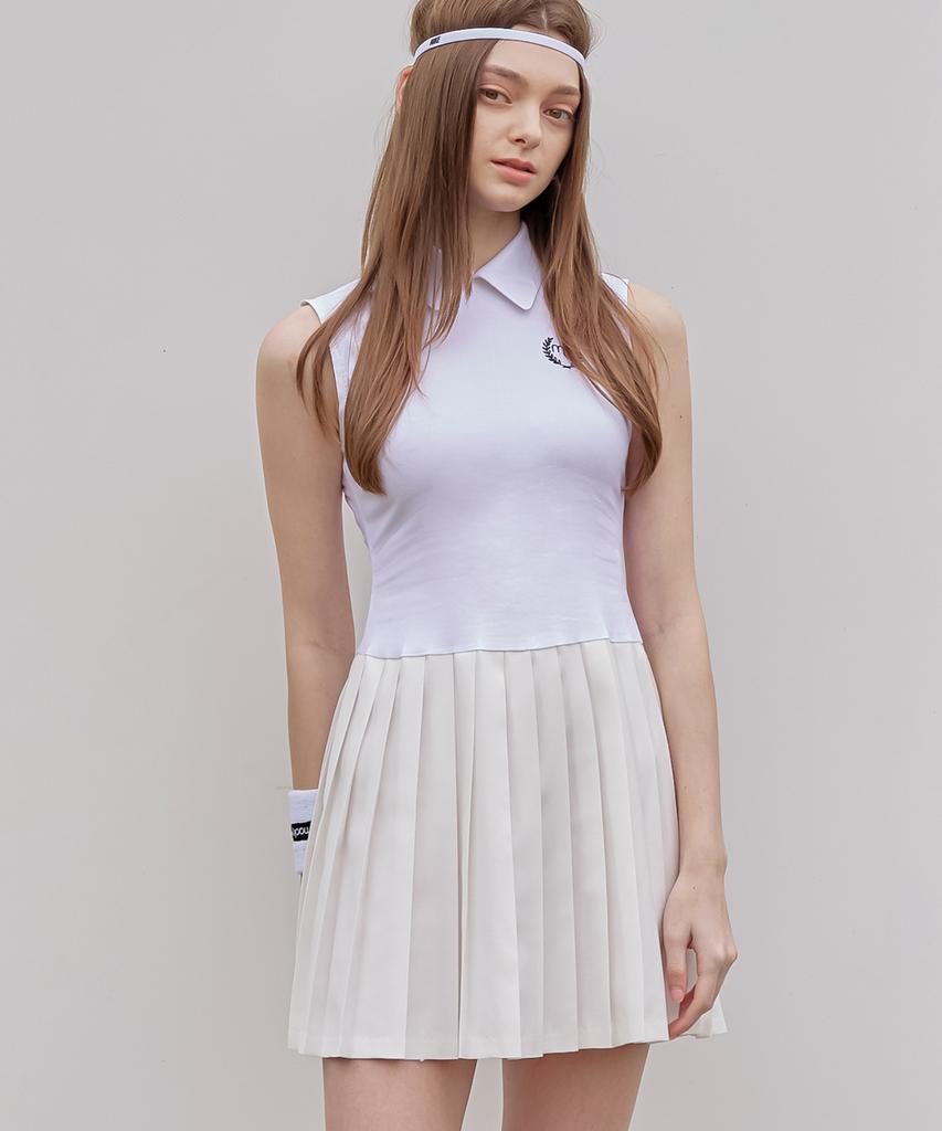 Mackie Pleated Mini Dress White