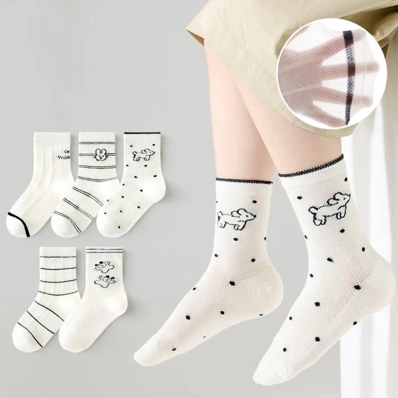 5pairs/set Children's Lovely Animal Boys Socks White Cute Dog Cotton Socks Cartoon Girls Spring Summer Striped Dog Sock