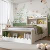 Children Bed Single Bed Storage Bed with Drawers, Shelf And Bench with Storage Space, Wooden Bed 90x200cm, Bed Frame And Slatted Frame Made of Wood,
