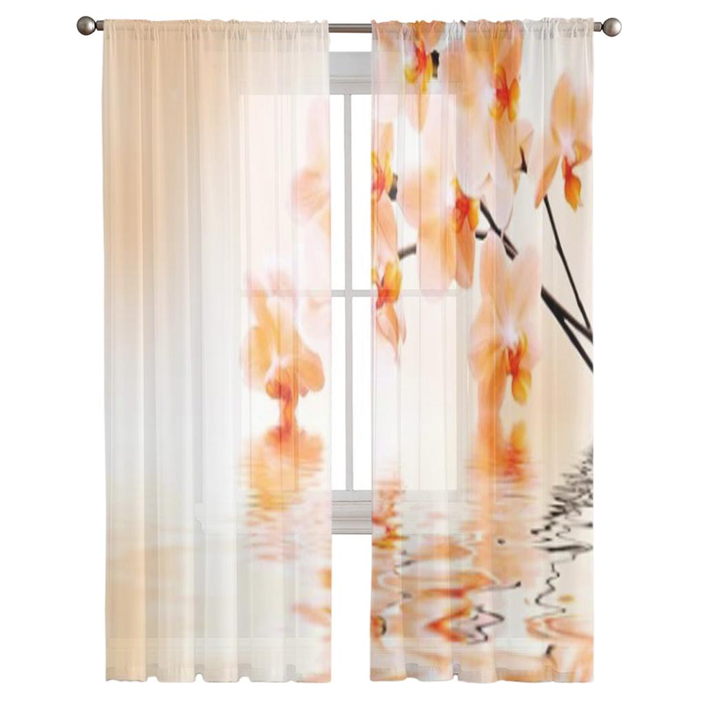 Orhidee Albă Floare Phalaenopsis Reflectată în Apă Tulle Perdele Transparente pentru Decor Living Bucătărie Voile Perdea Organza