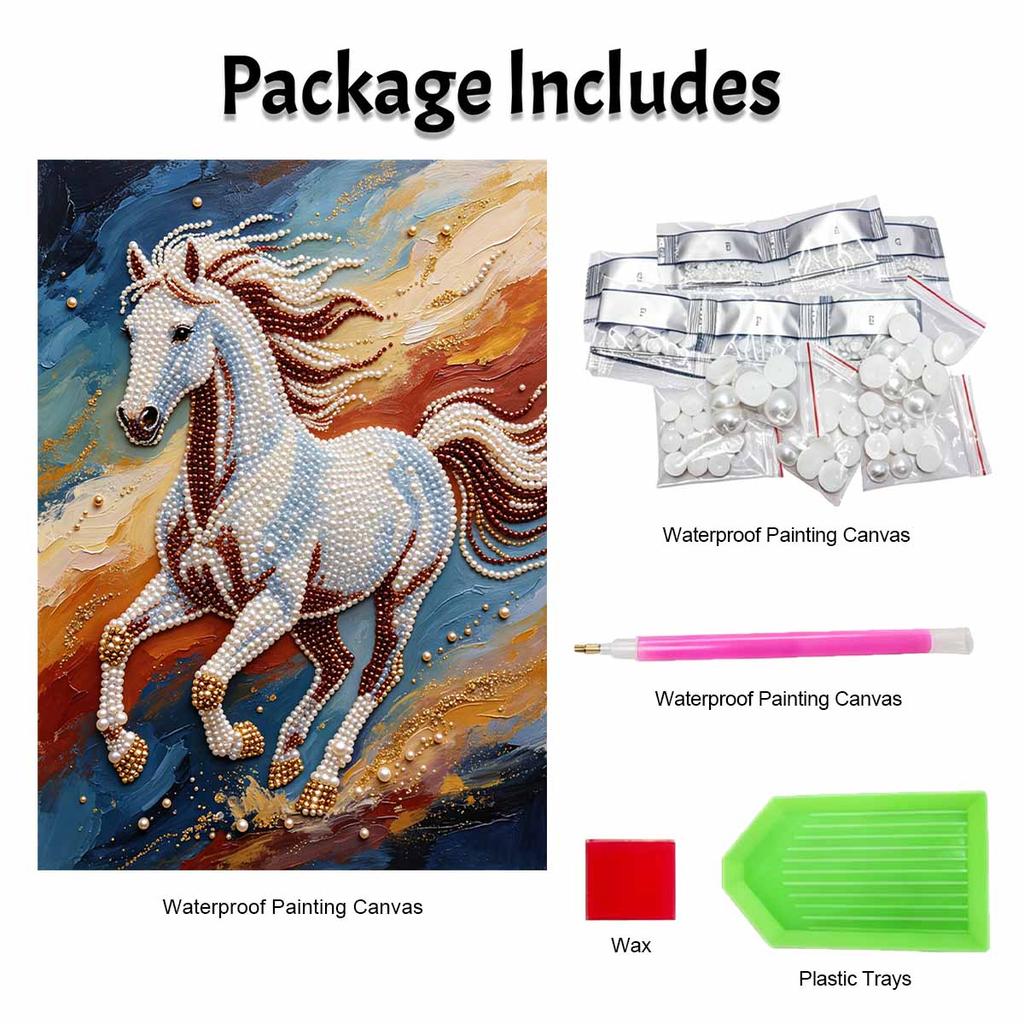 Majestic Horse Pearl Kit 5D DIY Round Rhinestone Art for Adults Relaxing Handmade Wall Decor National Day Gift Frameless Design