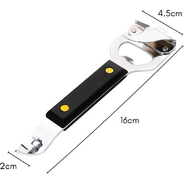 4-in-1 Can Punch Bottle Opener Classic Stainless Steel Manual Can Opener for Liquid with Cap Catcher, Can Tapper Church Key for Camping and Traveling