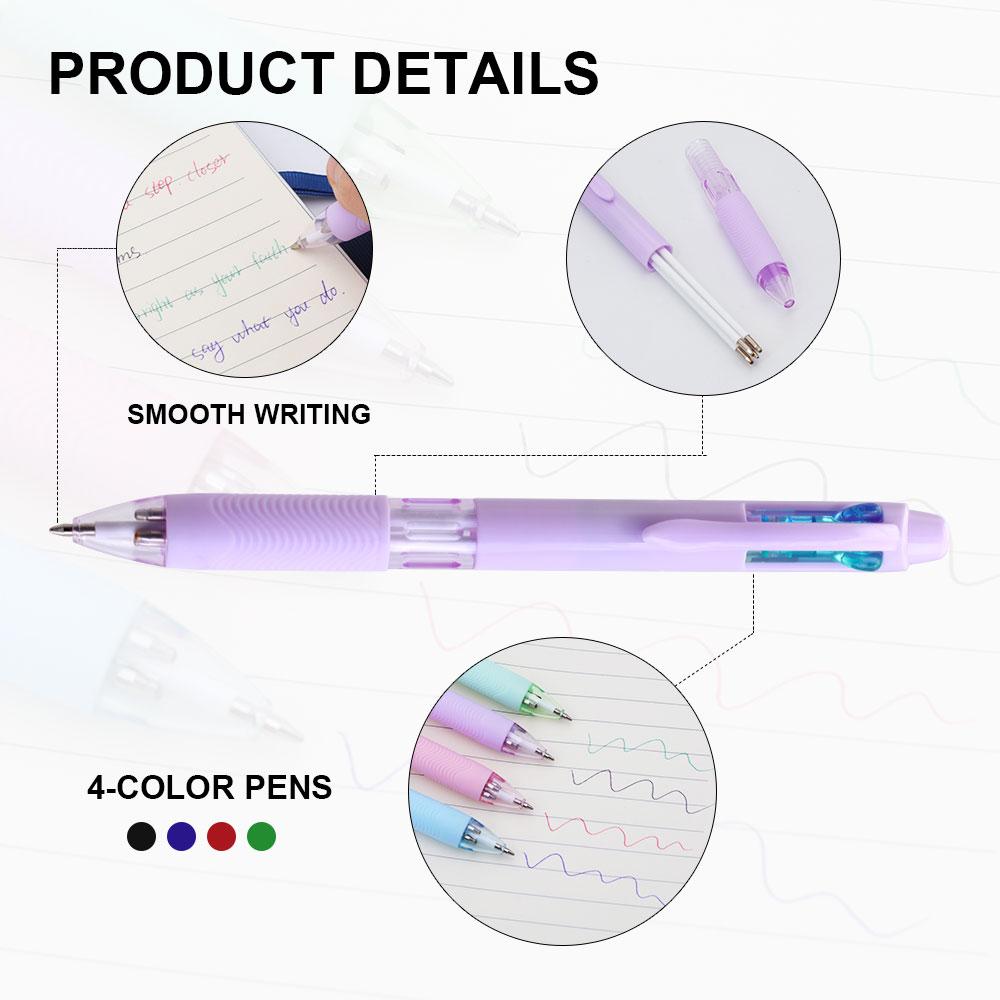 Caneta Esferográfica Multifuncional 4 em 1 0,7mm Conjunto Colorido Retrátil Escrita Suave Refis de 4 Cores Ideal Para Uso no Escritório