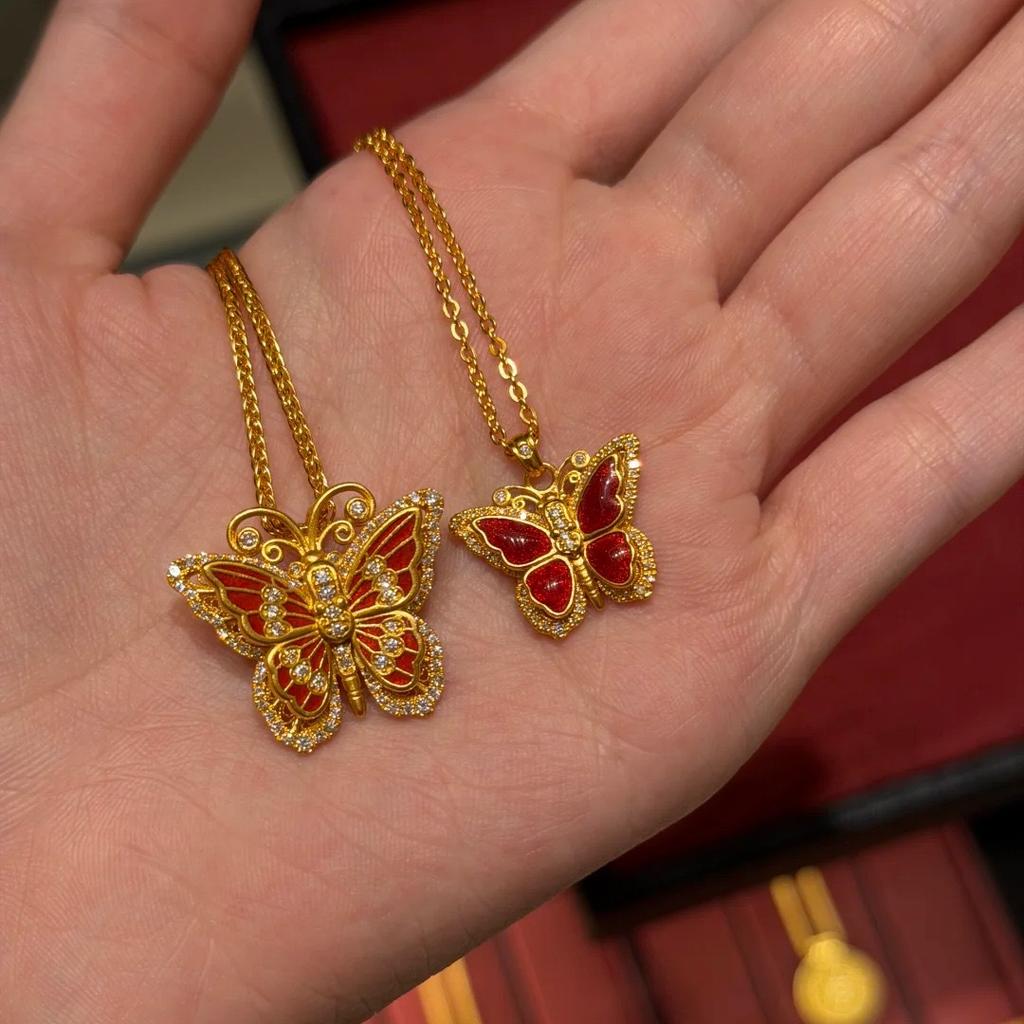 Court Style Diamond-set Zircon Retro Epoxy Silk Butterfly Pendant Diamond Necklace Temperament New Chinese Gold 2026