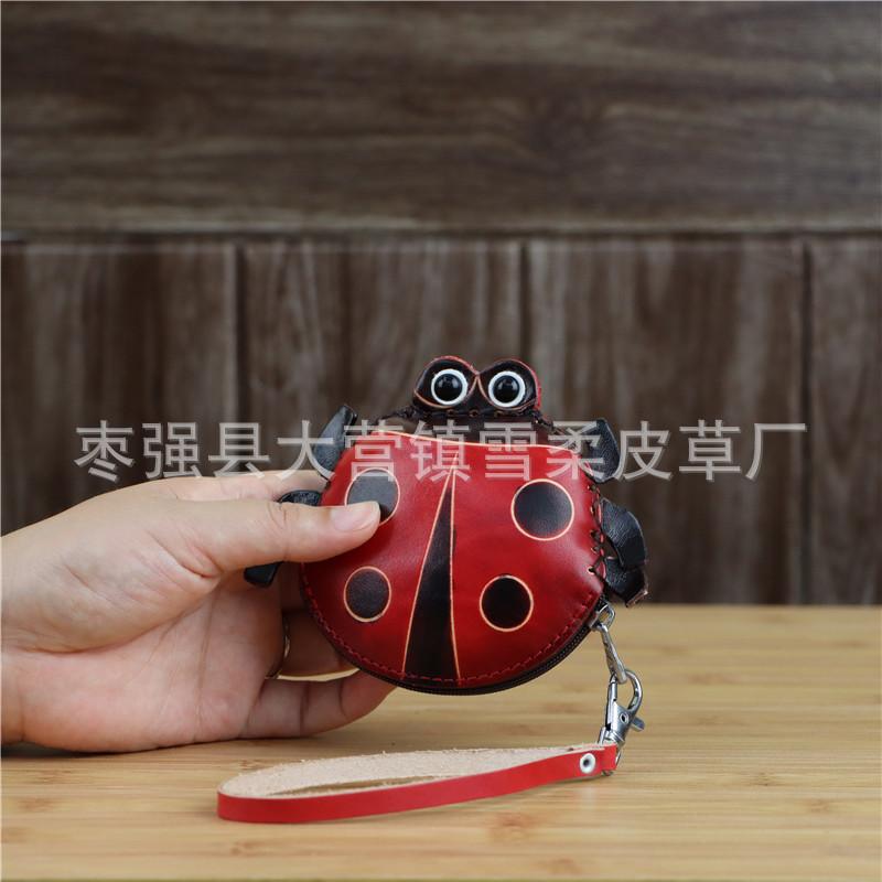 First Layer Cowhide Creative Seven-Star Ladybug Change Bag Key Change Coin Simple Cartoon Handbag Small Gift