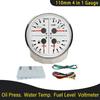 Waterproof 110mm 4 In 1 Gauge 0-10Bar 0-150PSI Oil Pressure Water Temp Fuel Level Voltmeter with Light Alarm for Car Boat