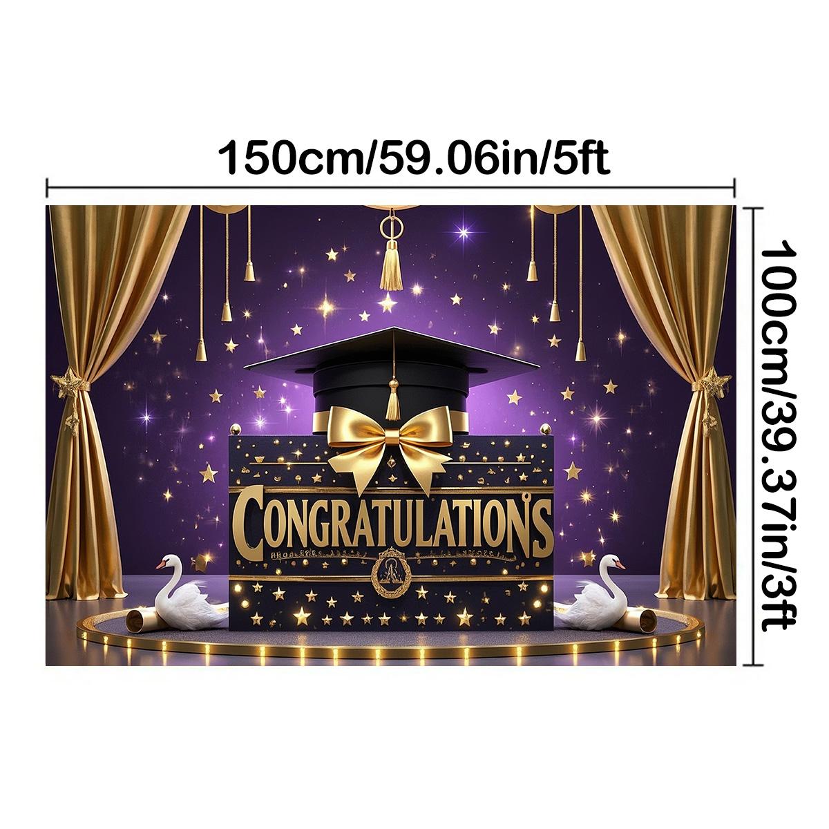 

Баннер на выпускной 2025 года - декор с дизайном выпускной шляпы для мероприятий, фон для фотостудии, празднества на открытом воздухе, декор выпускного вечера 150*100cm / 5*3ft