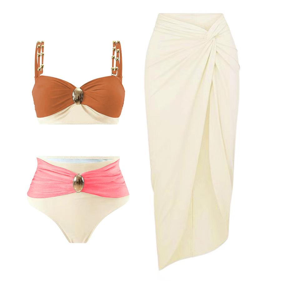 2025 Gold-Plated Color Block High Waist Bikini for Women