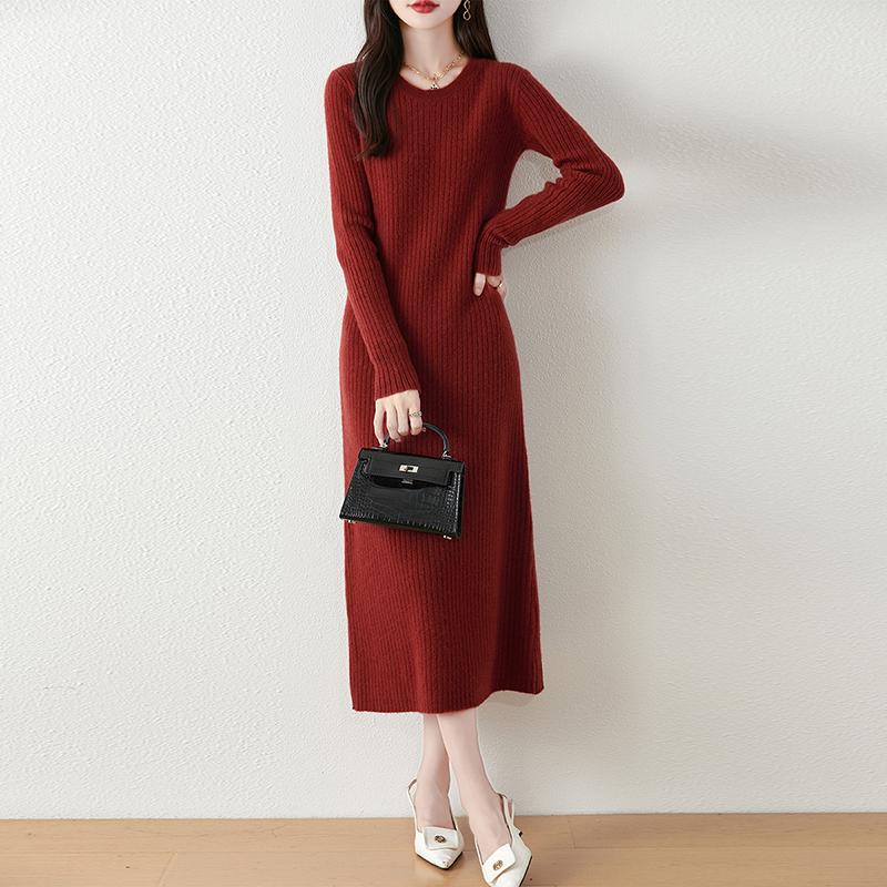 Women Sweater Dress 100% Wool MODERN NEW SAGA O-neck Knit Long Pullover Winter Jumpers Wool Long Dress Female