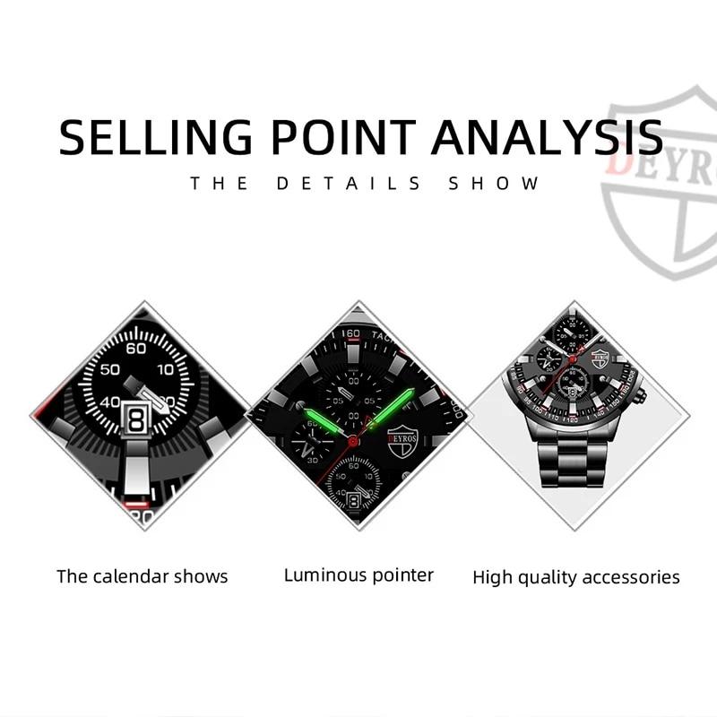 Mens Sports Watches Men Business Stainless Steel Quartz Watch Man Casual Calendar Luminous Clock