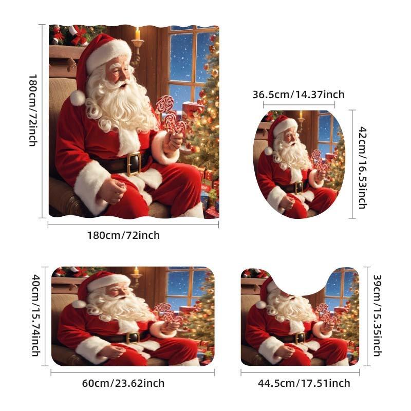 Weihnachtsgeschenke Badezimmer Duschvorhang Teppich Set Weihnachtsmann Schneemann Frohes Neues Jahr Polyester Duschvorhänge Badezimmer Dekor