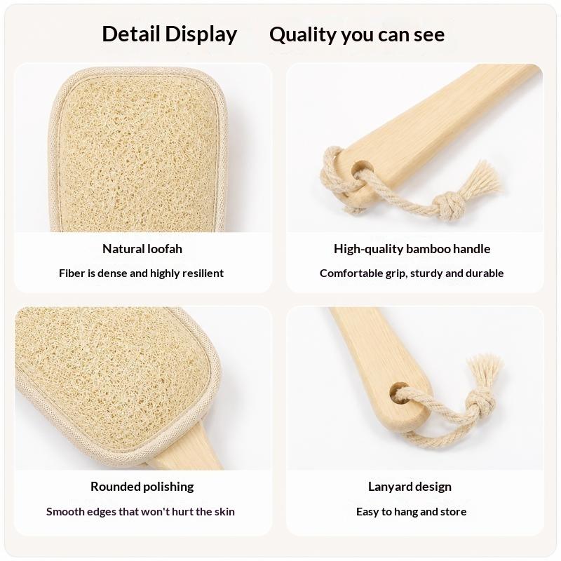 1 Pezzo Spazzola Corpo in Legno con Manico Lungo Doccia Esfoliante Spazzola per la Schiena Doppia Faccia Luffa Naturale Spazzola da Bagno Strumento per la Pulizia