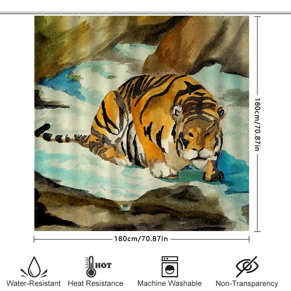 Watercolor Tiger Shower Curtain Bath Decor Printed Fabric Waterproof Rainfall Bathtub Cover 72X84Inch (183X213Cm) Animal Print H