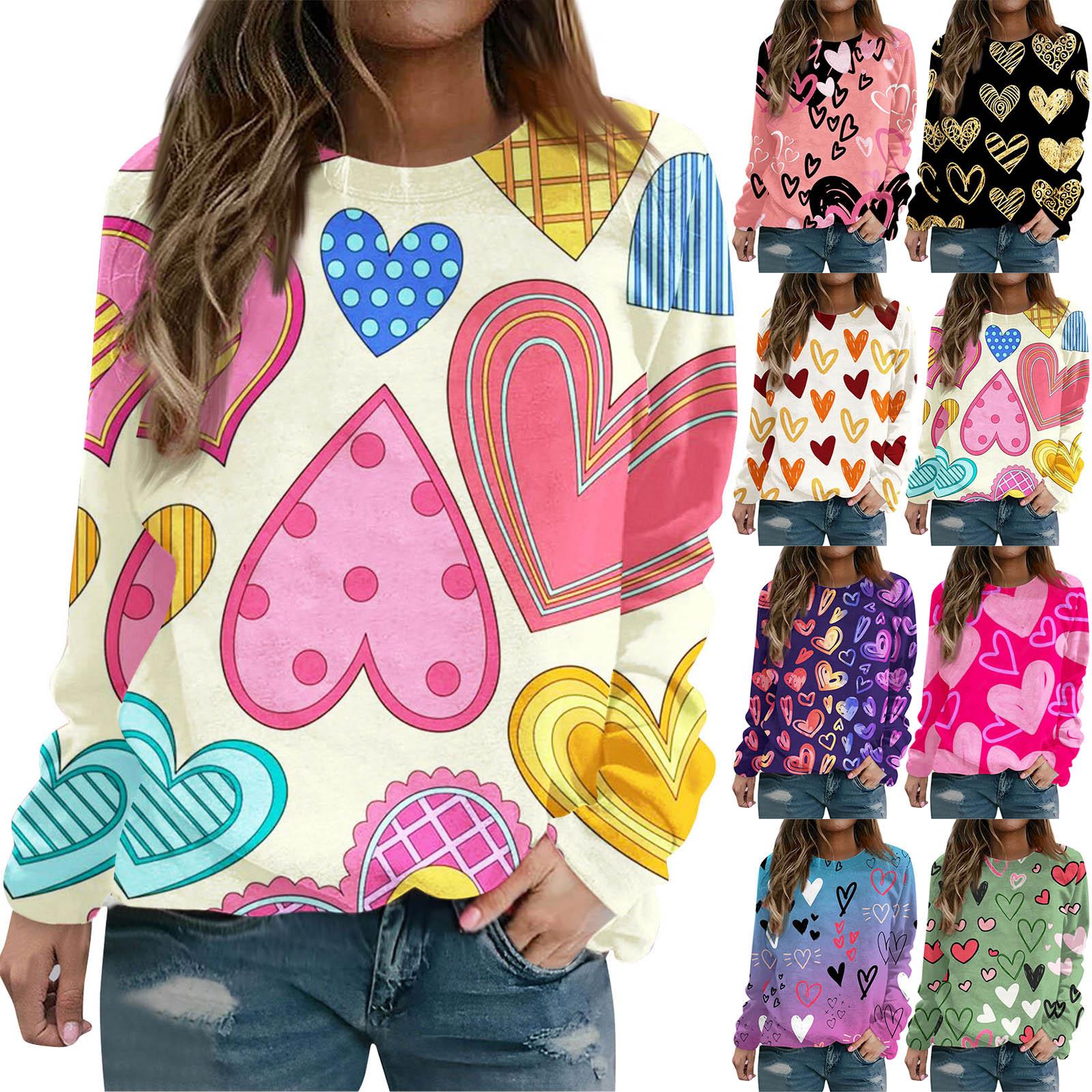 

Рубашки с длинным рукавом для женщин, легкие свободные пуловеры с круглым вырезом и принтом ко Дню святого Валентина