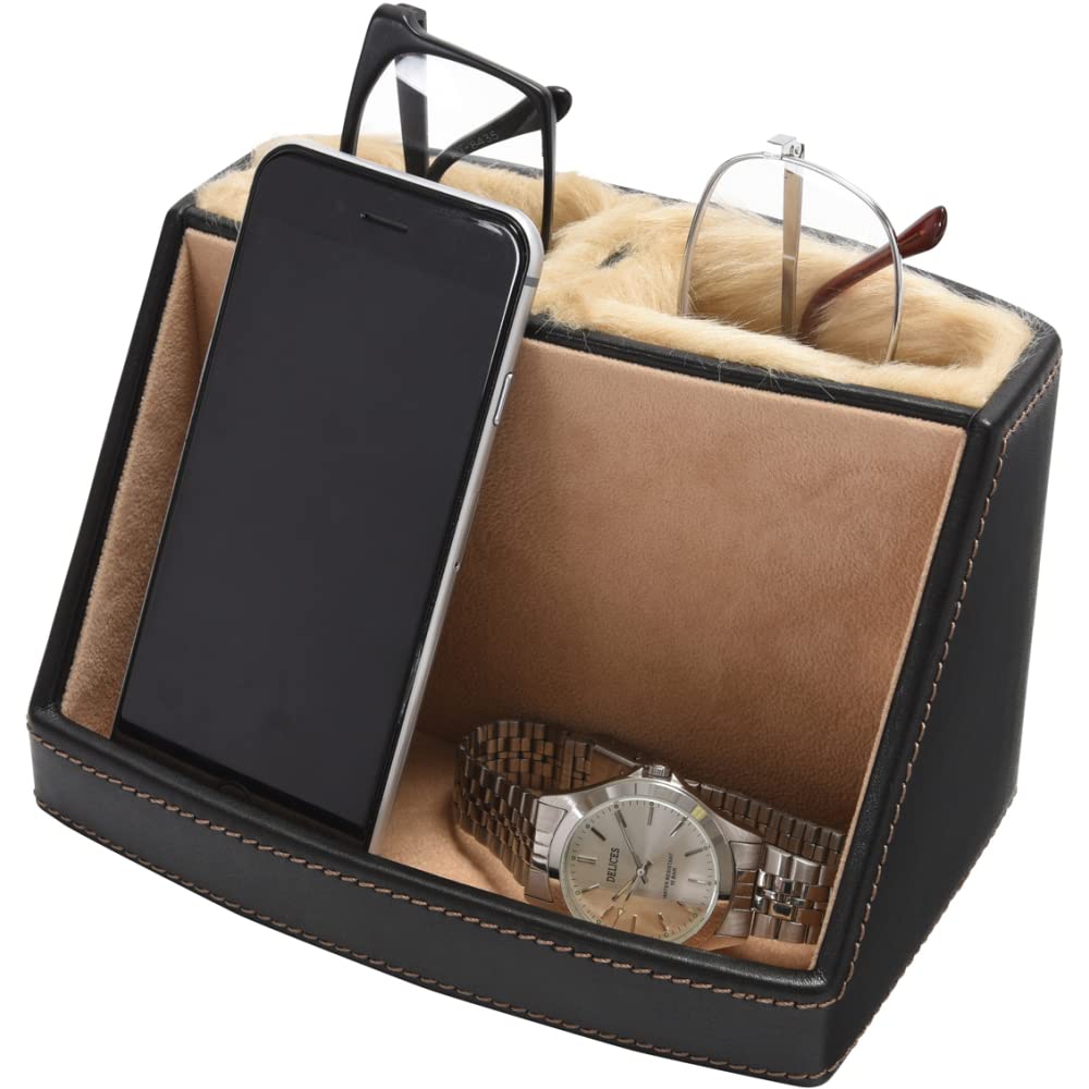 

Стильная подставка и держатель для очков на две пары, идеально подходит для хранения очков для чтения, очков, телефонов, смартфонов, часов. чёрный