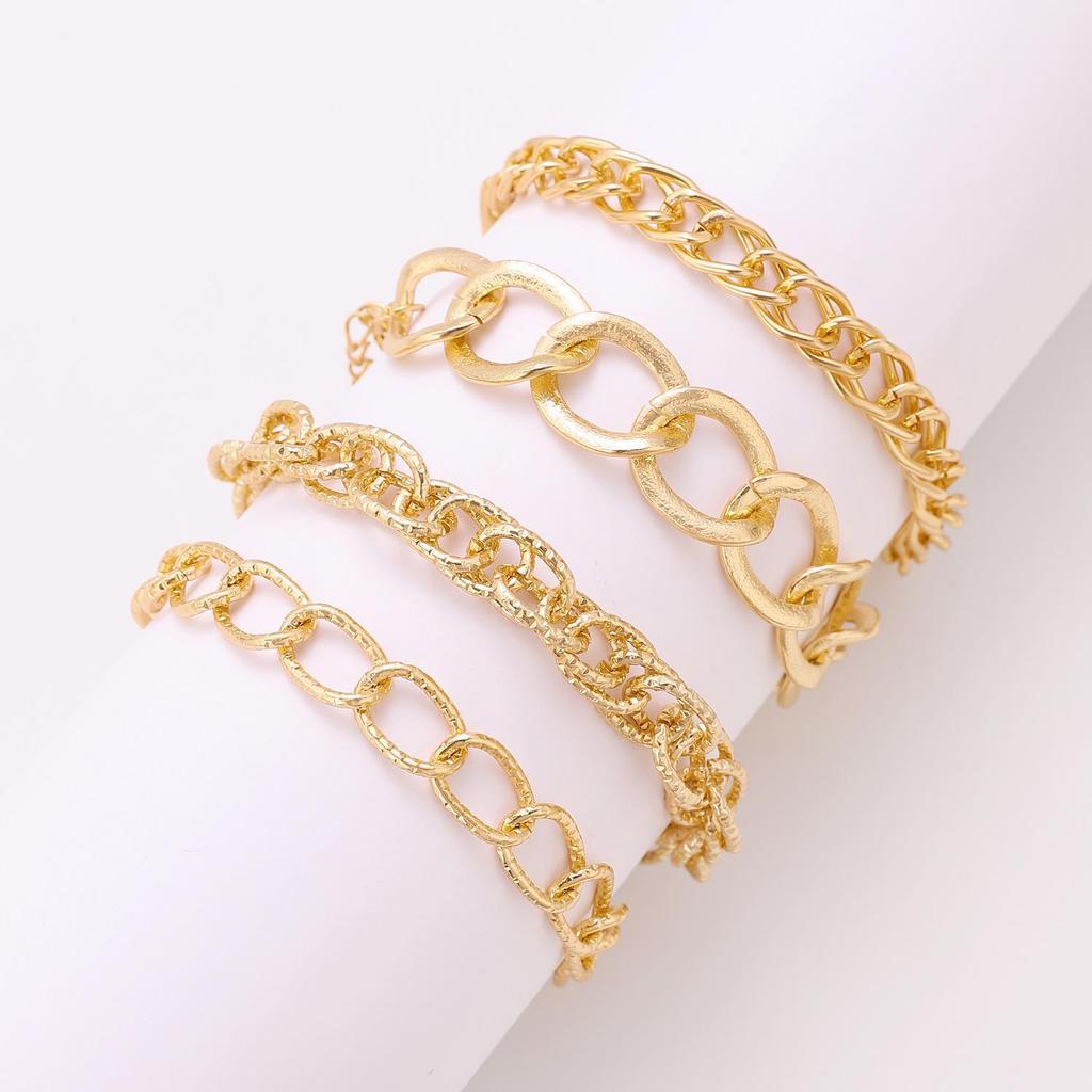Punk Hip-Hop Alloy Bracelet Set - 4 Piece European & American Style