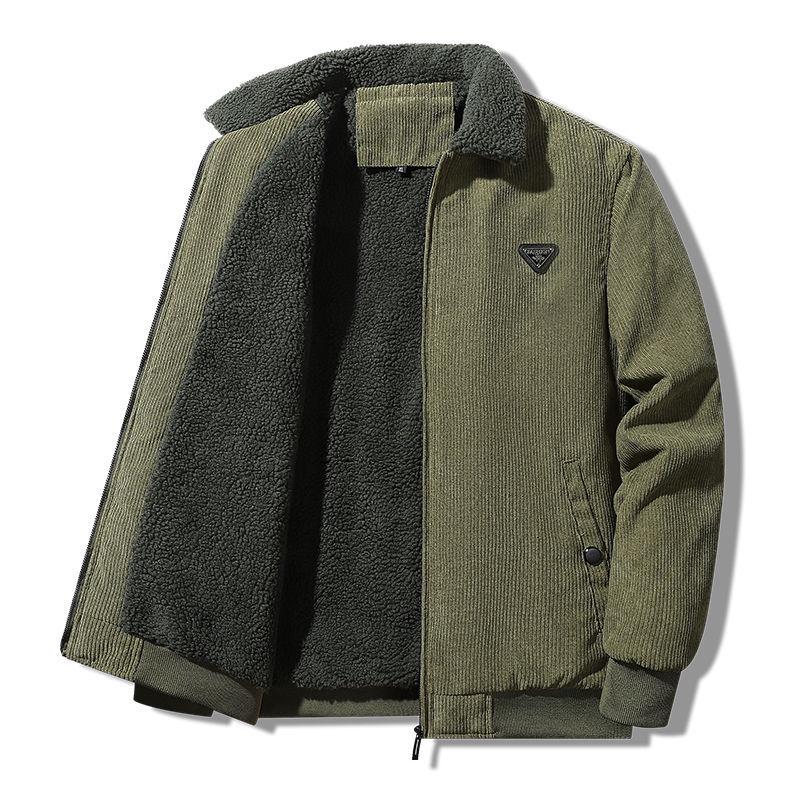 Men's High-End Fleece-Lined Corduroy Jacket - Loose, Casual, Warm Outerwear for Autumn and Winter.