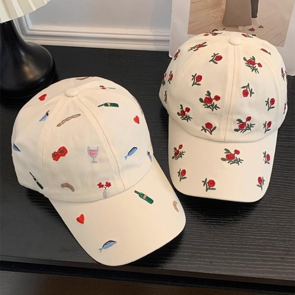 Sweet Style Embroidered Baseball Cap Sunshade Baseball Hat Fashion Sunade Dubill Hat  Women