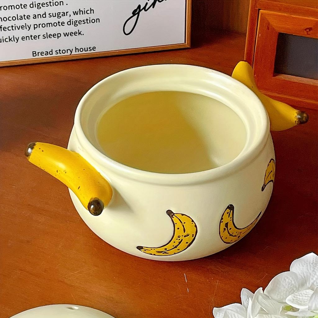DearDali Banana Ceramic Pot,Whimsical Banana Design,Double Handle, High Temperature Oven Safe, Ideal for Cooking, Steaming, and Boiling