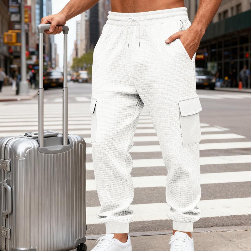 Spring and autumn jacquard checkered jogger pants, casual long pants for men, versatile and stylish multi-pocket trousers