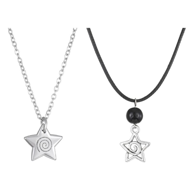 Stylish Black Cord Necklace Five-Pointed Star Pendant Neckchains Adjustable Collarbone Chain Ornament for Daily Wear