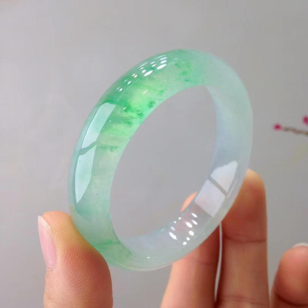 Myanmar Jade Bracelet: Old Pit Ice Seed Style, Zheng Yang Green Floral Design, Women's Concubine Bracelet.