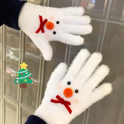 Süße Warme Isolierte Fingerlose Schneemann-Handschuhe für Damen zum Radfahren & Kälteschutz