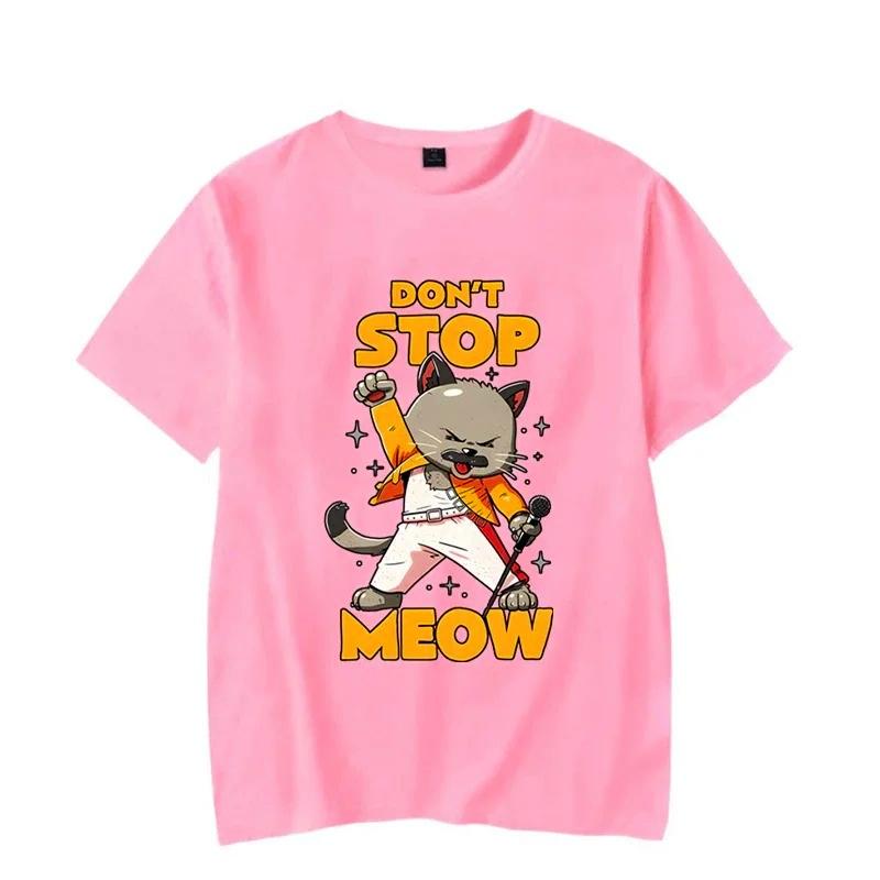 Funny Graphic T-shirt DON’T STOP MEOW Women Shirt Printing Singing Cat Short Sleeves Street Style Cute Cool Girl Shirts