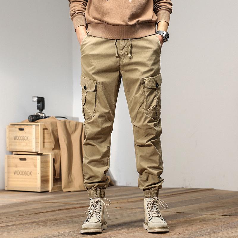 Mens High-Quality Thickened Cotton Work Pants with Multi-Pockets and Cuffed Design for Spring and Autumn