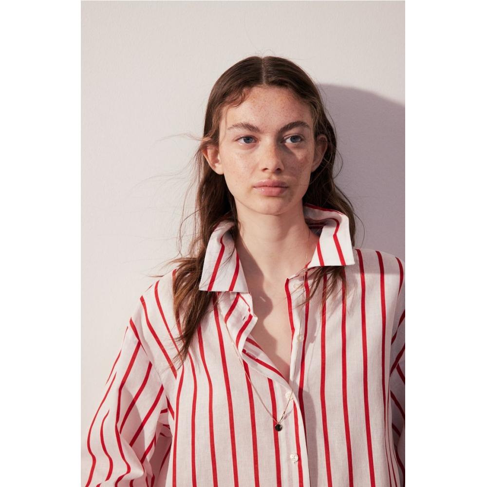 

Рубашка из смесового льна HM белая красная полоска