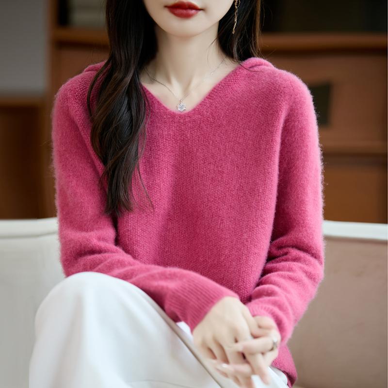 Women's cashmere sweater Qinghe cashmere 30% cashmere 70% wool autumn and winter pullover warm and fashionable