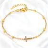 Modische glänzende Zirkonia-Kettenarmbänder für Damen Edelstahl 18K Goldbeschichtet Kreuz-Anhänger Gebetsarmbänder Schmuck