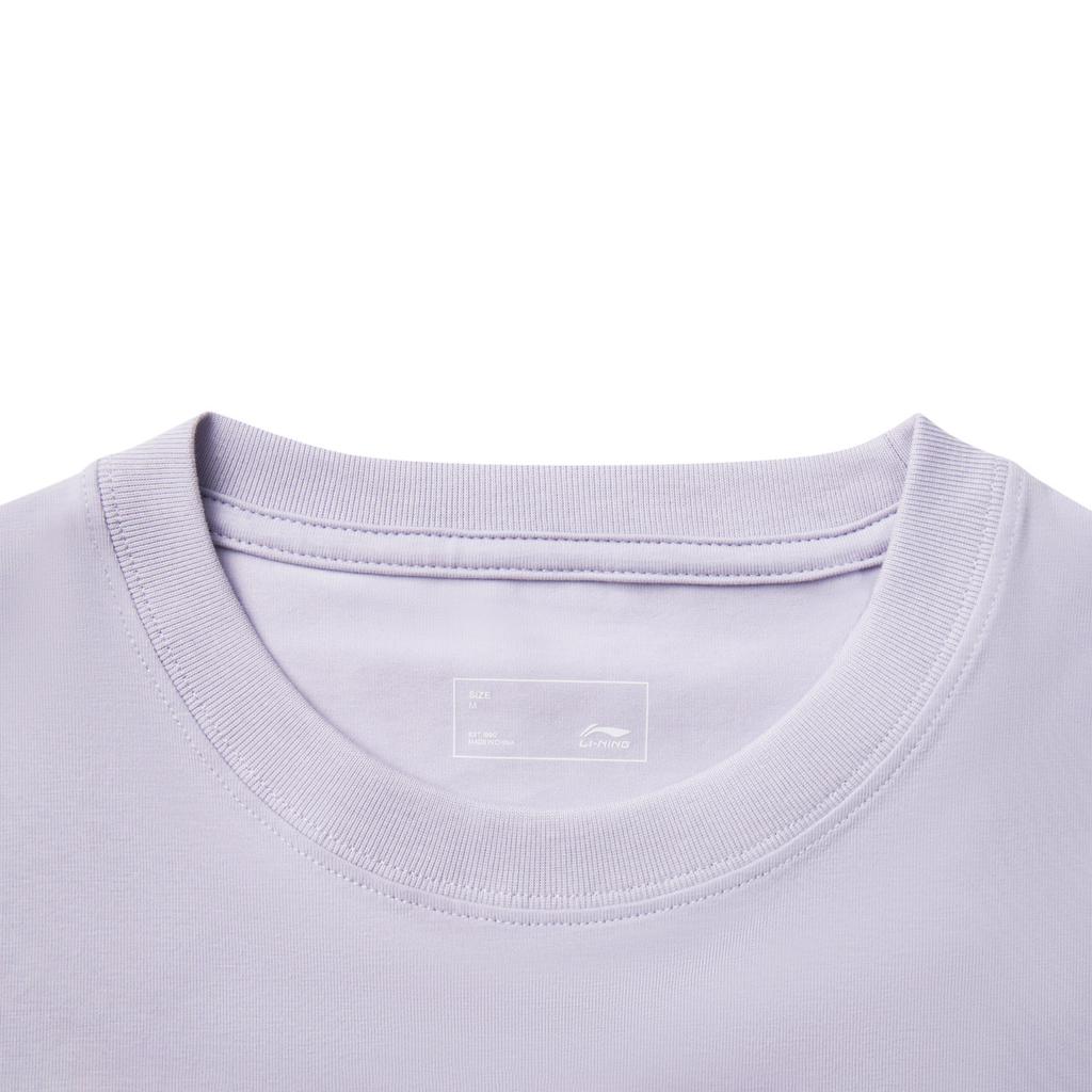 Li Ning Sports Lifestyle Series Solid Color Round Neck Comfortable Breathable Versatile Short Sleeve T-Shirt Women T-Shirts Sea-Salt-Purple AHSV990-6