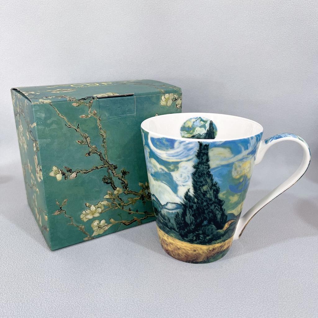 Mug Bone Porcelain Light Luxury High End Sense   Personalized Oil Painting Style Mug Sea Anemone Dandelion Water Cup Home Use