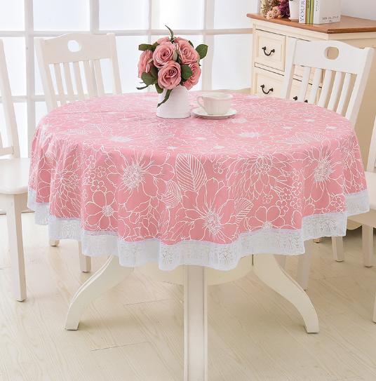Pvc Hotel Waterproof Tablecloth Printed Oil Resistant Large Circular Table Cloth Hotel Plastic Round Table Cover With Lace Hem