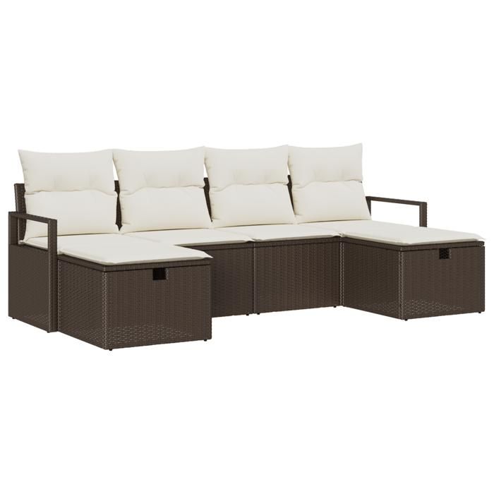 VidaXL Set de canapé de jardin modulable 6 pièces avec des coussins en poly rattan marron. Il est résistant aux intempéries 3359217