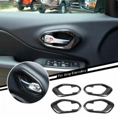 4pcs Carbon Fiber Inner Door Handle Bowl Cover Trim For 2014- Jeep Cherokee