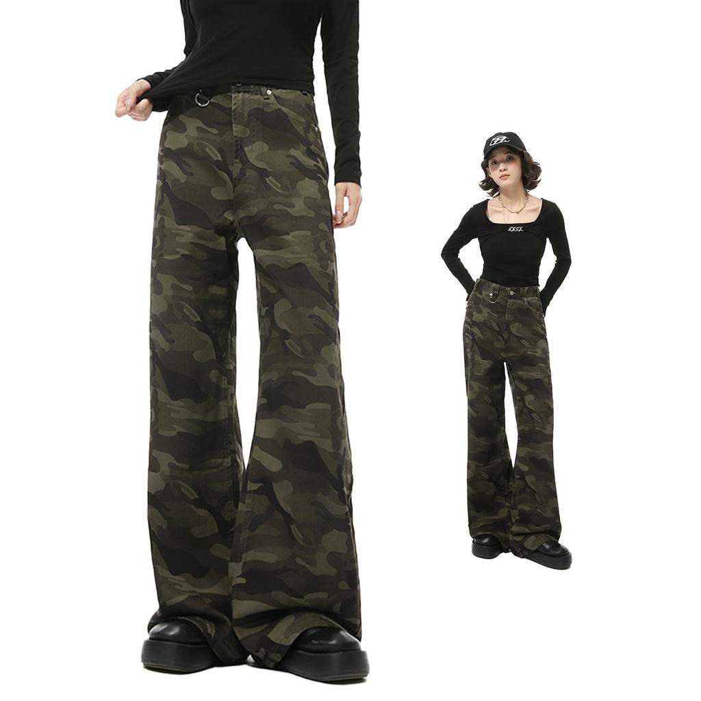 Men's Clothing | American Loose Versatile Drape Straight Wide Leg Mopping Camouflage Jeans Trend