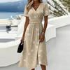 Women Midi Dress Short Sleeve V Neck Summer Casual A Line Waist Defined Floral Print Soft Lightweight Graphic Dress